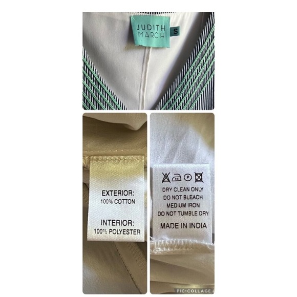 Judith March Blue and White Pinstriped Dress Mint Green Embroidery Size Small - Picture 5 of 11